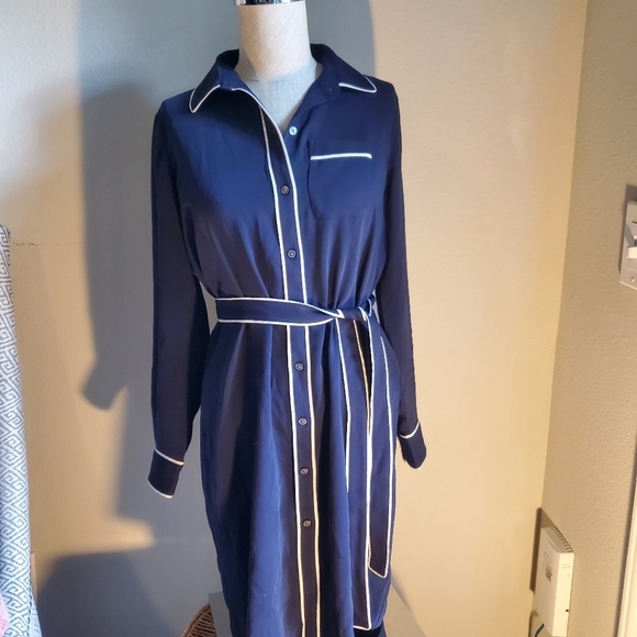 ANN TAYLOR Shirt Dress Women's XSP Navy Blue - Picture 6 of 9